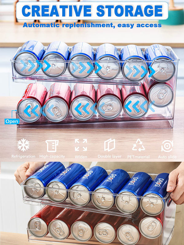 2Pcs Cola Can Organizer Double Layers Self-rolling Refrigerator