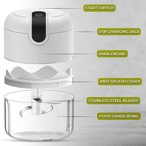 Mini Electric Garlic Chopper - 250ML Mini Food Processor Portable Garlic  Mincer with 3 Blades - USB Charging Wireless Vegetable Chopper for Garlic, Onions, Meat, Salad