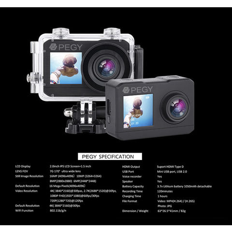 Achetez en gros Caméra D'action Pegy Double écran 4k Wifi Anti