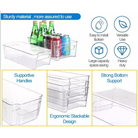 Buy Wholesale China Organizer Bins, Clear Plastic Storage Bins With Handle  For Refrigerator, Fridge, Cabinet, Kitchen & Fridge Organizer Bins at USD  1.09