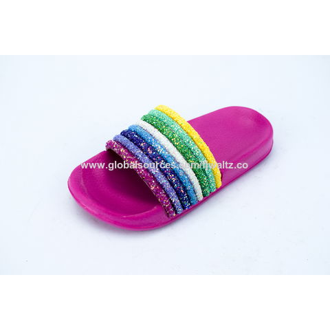 Factory Direct High Quality China Wholesale Kids Slippers Flat And Rainbow Glitter Upper Eva Injection Mold Slide Sandals Casual Slipper 1.2 from Fujian Waltz International Trading Co. Ltd Globalsourc...