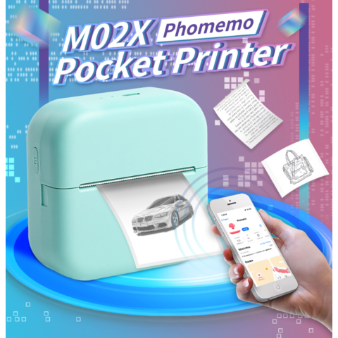 M02X Imprimante Photo Bluetooth Mobile, Imprimante Thermique d'Étiquettes, Mini Imprimante Photo Portable