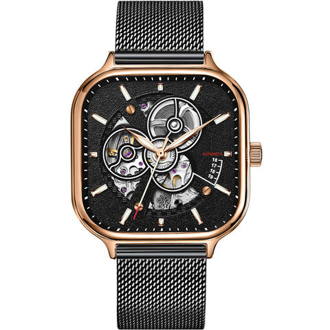 Square discount skeleton watch