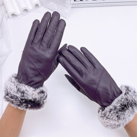 GSG Guantes de piel de conejo para mujer, con pantalla táctil, cálidos  guantes de conducción de invierno, multicolor