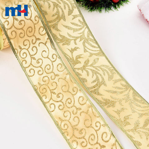 Green 2.5cm Christmas Ribbon With Hot Gold Stamping, Gift Box Packaging  Decoration, Cake & Bakery Silk Ribbon, Christmas Wrapping Ribbon