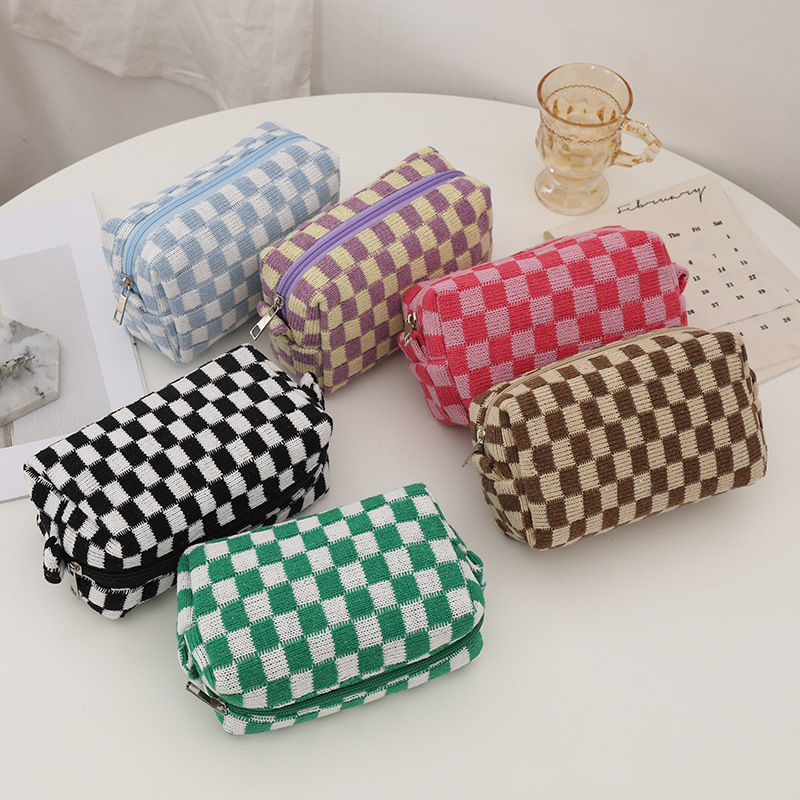 Plaid Polka Dot Canvas Pencil Case Stationery Pen Pouch Bag