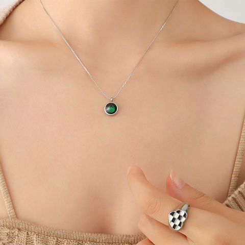 Lock Green Zircon Stone Pendant Necklace Double Chain Love 