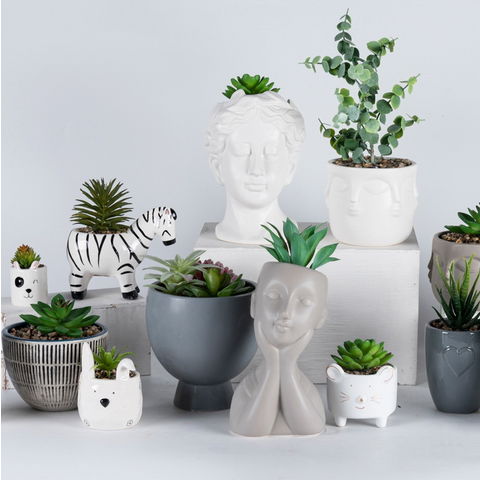 Buy Wholesale China Exquisite Cement Pot With Artificial Plant For