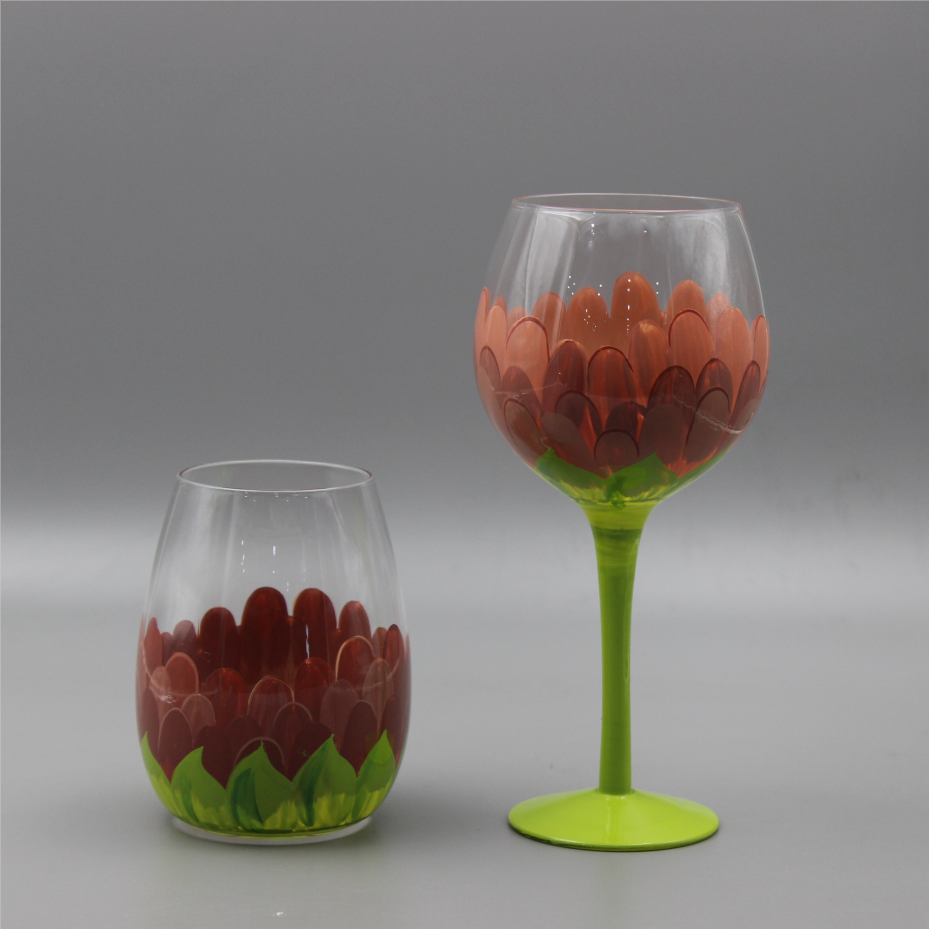Copas de vino grandes de cristal con mango de color, copa de