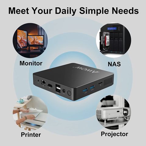 OEM Windows 10 Pro Mini PC AWOW TX33 6GB RAM 64GB Storage Support 4K 2,4G/5G WiFi Gigabit Ethernet Bluetooth BT 4,2 M 2 SATA SSD
