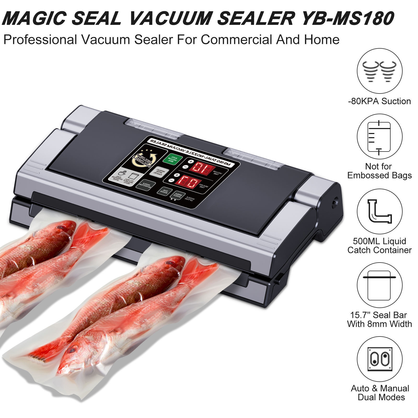 Buy Wholesale China Wholesale Automatic Vacuum Sealer Food Saver, Model  Ms180, Upgrade Dual-pump Dual-nozzle 8mm Wide Sealing Line For Moist &  Liquid & Magic Seal #180 Vacuum Sealer Food Package Machine at