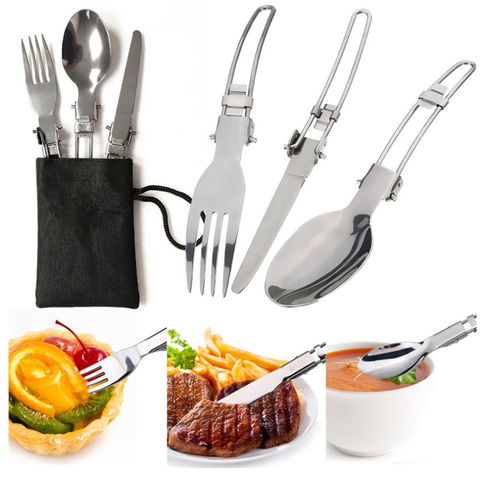  Stainless Steel Folding Cutlery Camping Dinnerware Set Portable  Cutlery Hiking Camping Backpack (Silver, One Size) : Sports & Outdoors