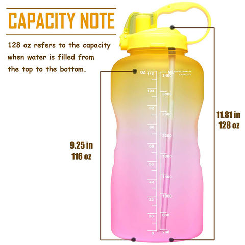  Botellas de agua deportivas de 2 litros, botella portátil de  boca ancha a prueba de fugas, taza espacial de plástico con pajita para  deportes al aire libre (rosa degradado) : Deportes