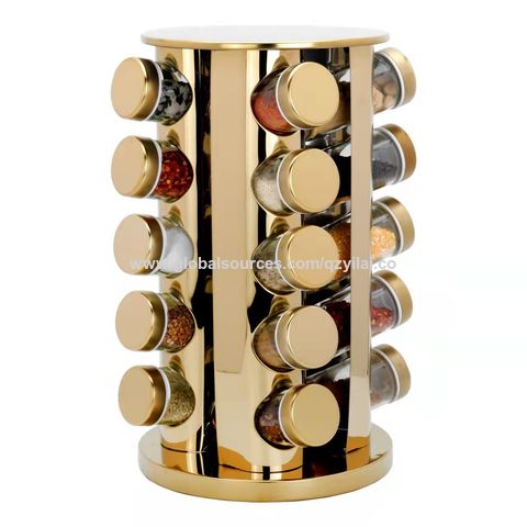 Buy Wholesale China Kitchen Spice Rack Glass Spice Box Storage Container  Condiment Jar Gold Color Spice Rack Set & Kitchen Condiment Container Sets  at USD 6.9