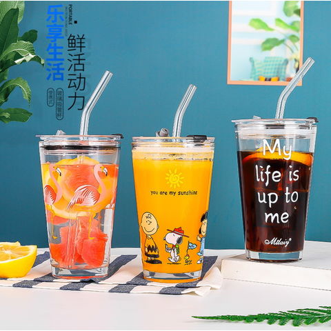 Glass Cups With Lids And Straws Portable Glass Tumbler With Lid