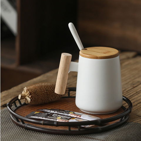 16oz Ceramic Travel Mug with Wood Handle 