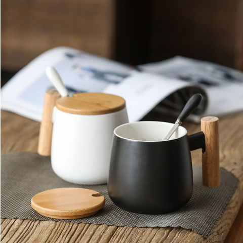 16oz Ceramic Travel Mug with Wood Handle 