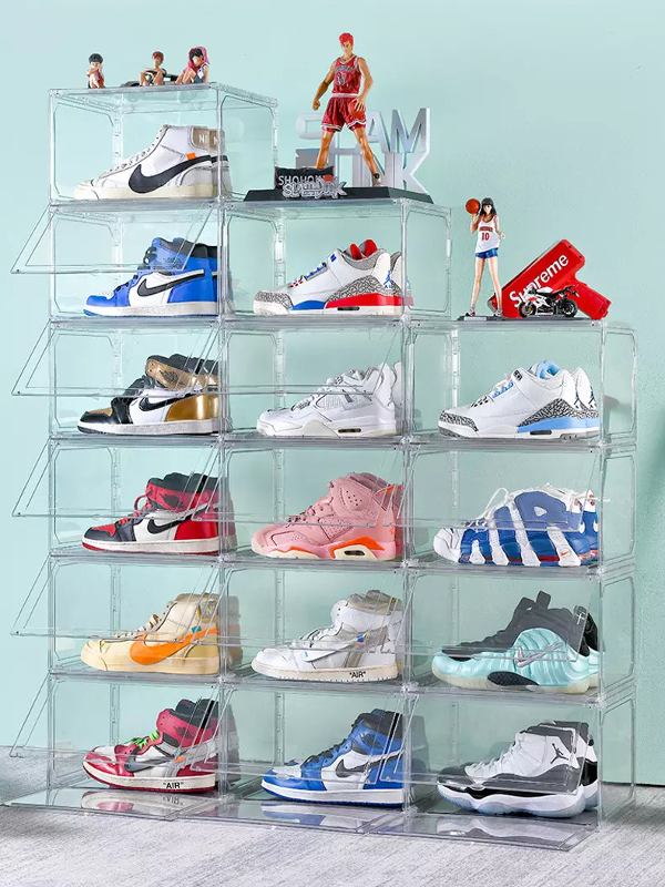Usine Sneakers Boîte de rangement acrylique transparente empilable de  chaussures en plastique Boîte de rangement Aj Boîte de collecte de basket- ball - Chine Boîte à chaussures en plastique transparent et l'utilisation  d'accueil