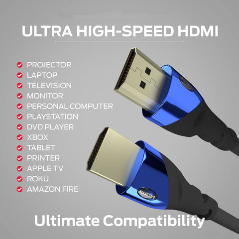 Câble HDMI 4K 8M – Ultra Haut débit 18 Gbps HDMI 2.0b Cord 4K @ 60 Hz  Support Fire TV, Ethernet, Retour Audio, vidéo UHD 2160p, HD 1080p, 3D pour  Xbox Playstation