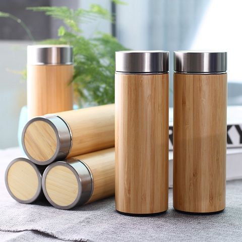 Thermos Water Bottle Bamboo Stainless Steel Tea Infuser Double