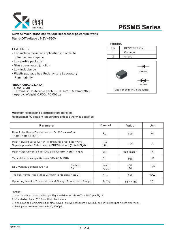 Buy Wholesale China Shikues Bipolar Tvs P6smb62ca 53v 1ma 600w Smb Do ...