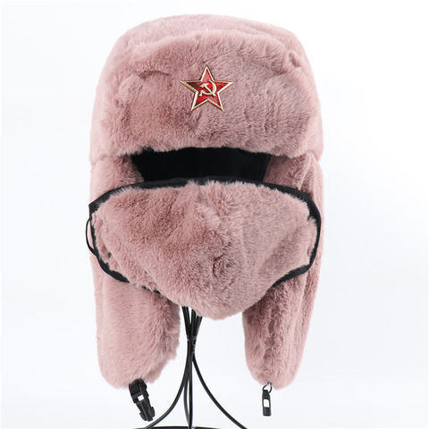 Pink Fur Hat for Winter Women Ushanka Russian Hats Trapper 