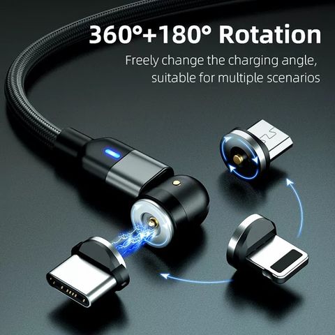 Cable de carga múltiple de rotación de 180°, cargador universal de teléfono  3M, puerto USB A a C PD 2 en 1 y cable de carga 3 en 1 con iPhone/tipo