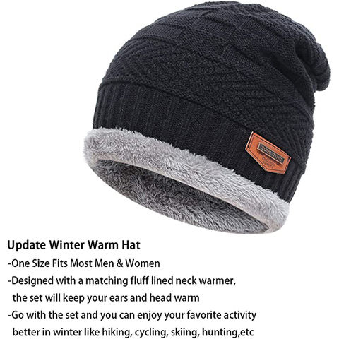 Winter Beanie Hat Mens Womens Knit Hat Fleece Thicken Hat Fleece Lined  Thermal Windproof Beanies Hat Beanies for Men Mens Skull Cap Beanie Merino  Wool