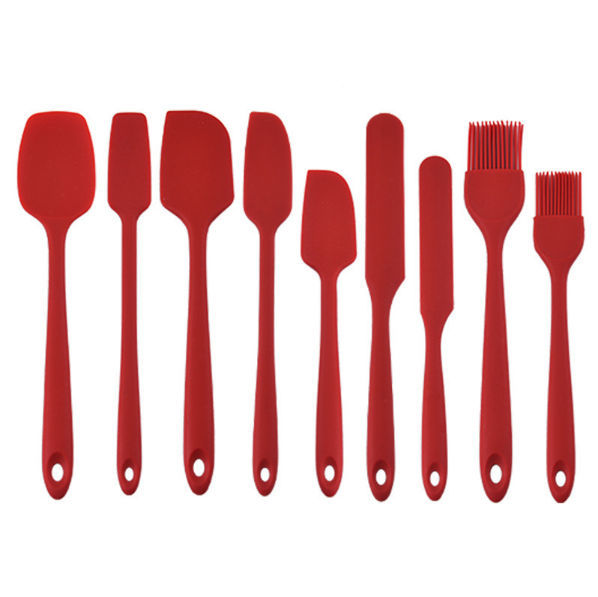Silicone Nonstick Mixing Spoons Set 2, High Heat Resistant, Hygienic Design  Cooking Baking Spoons Set for Stirring, Mixing and Serving,Red and Black