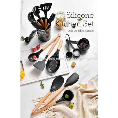 7Pcs White Wooden Handle Silicone Utensils Wholesale