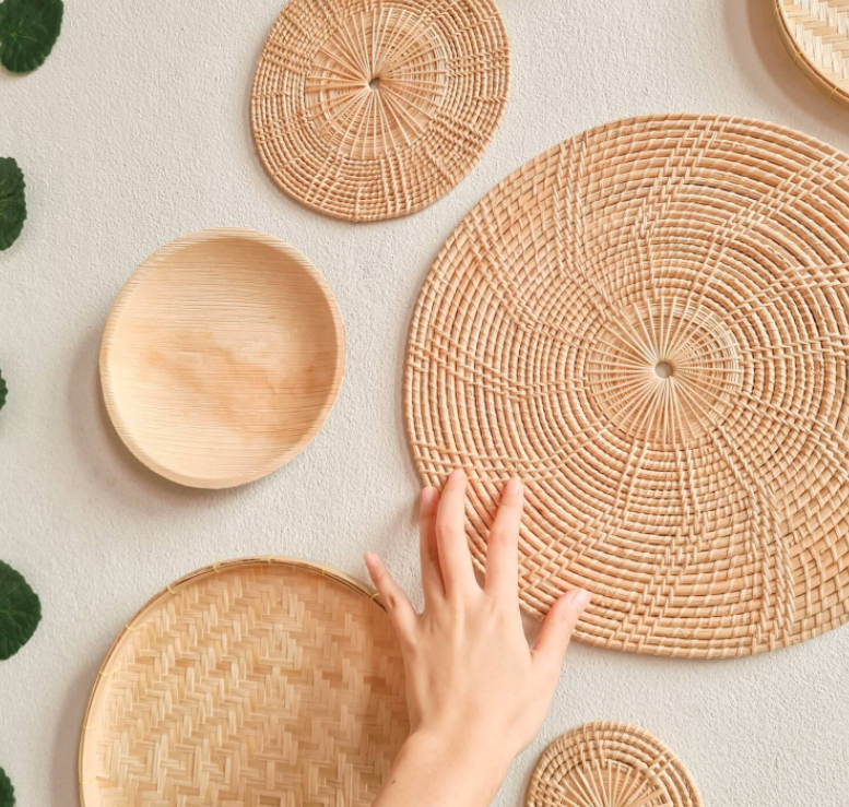 Set De 7 Paniers Muraux Tissés En Paille - Déco Boho Naturel Pour Salon, Chambre, Chambre D'enfant - Style Artisanal à Suspendre