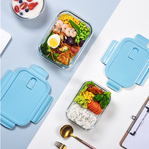 Glass Food Storage Meal Prep Containers 2 grid with Airtight Locking Lids  BPA Free Divided Glass Bento Lunch Boxes Crisper