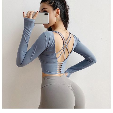 Yoga sports top fitness wear women long sleeve sports top running quick dry  T-shirt tight sexy yoga bottoming shirt