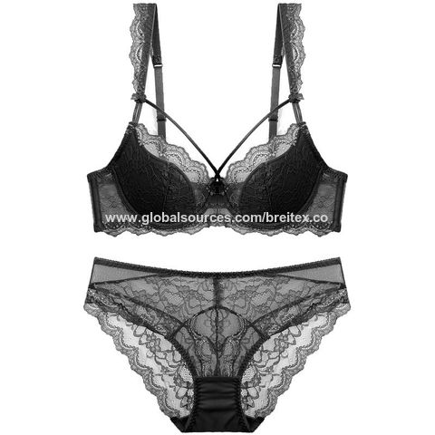 Ultra-Thin OEM Gathered Bra and Thong Breathable Seductive Lace