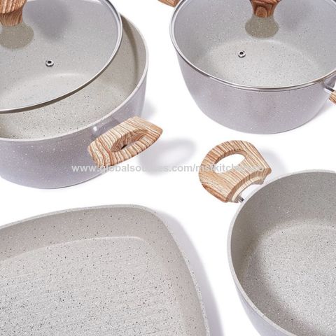 6-Piece Granite/Marble Coated Aluminium Cookware Set Beige 6-Piece