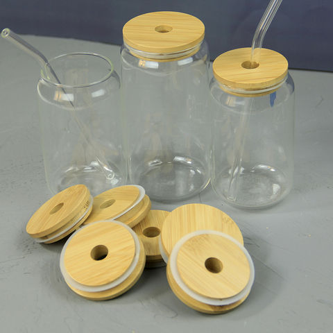 China 86mm Wide Mouth Natural Bamboo Mason Jar Lid with Straw Hole