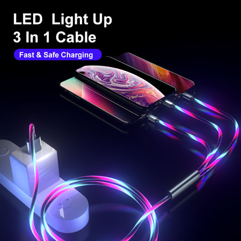3 In 1 Led Usb Charging Cable For Mobile Phone Smart Streamer