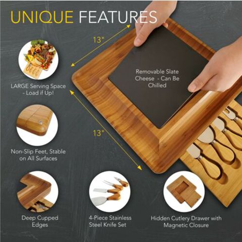 Bamboo Cutting Board Non-Slip Cutting Board With Removable Drawer