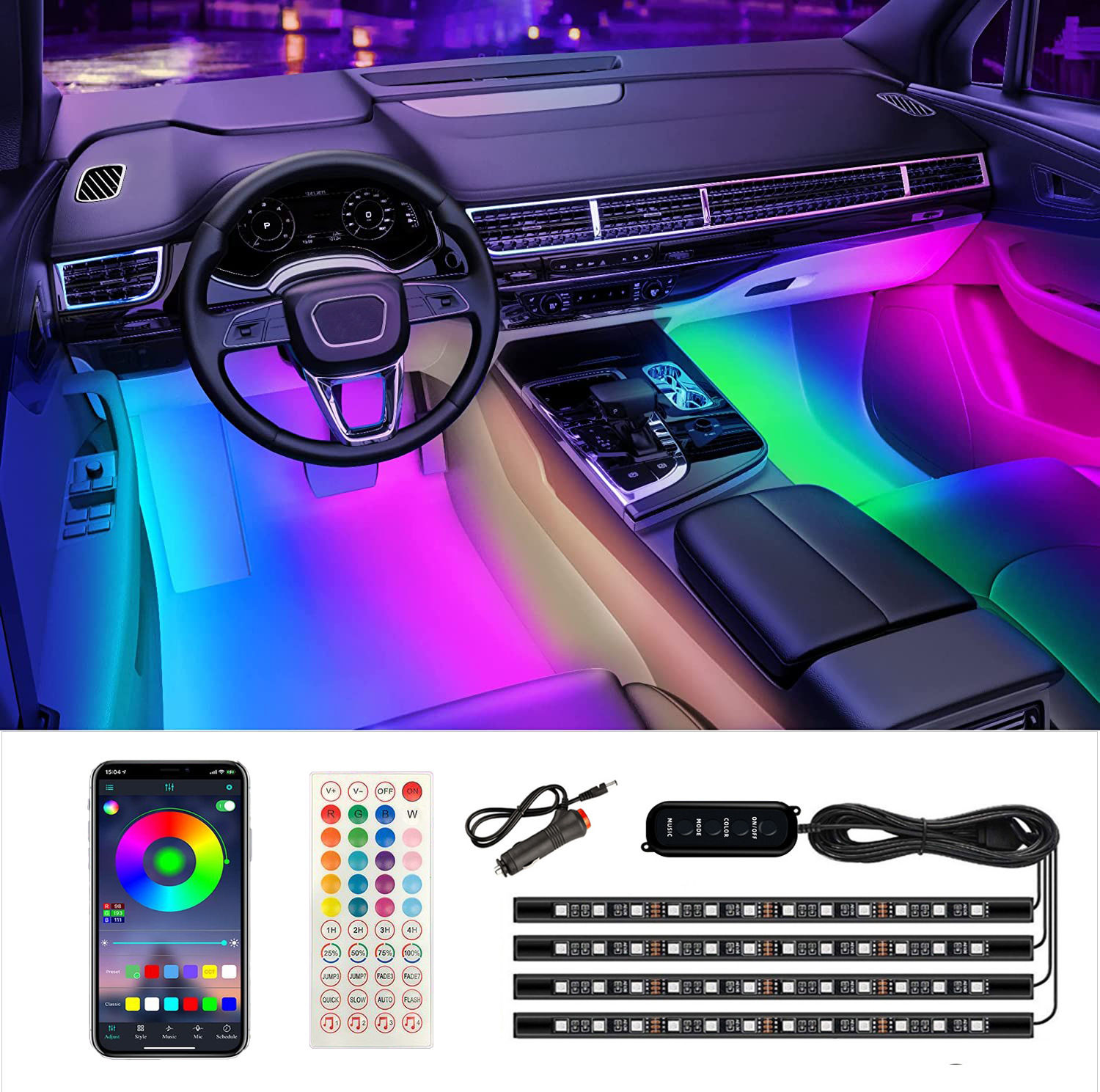 64 Farben LED Umgebungslicht Auto dekorative Atmosphäre Lampe für