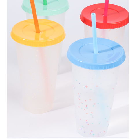 Reusable Plastic Cups with Lids and Straws Color Changing Cup 25oz