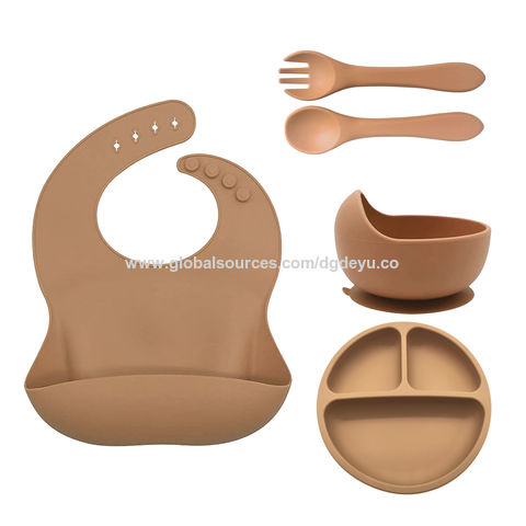 Juego de vajilla de silicona para bebé, 6 piezas, tazón con ventosa,  babero, taza, tenedor, cuchara, suministros para madres y niños sin BPA