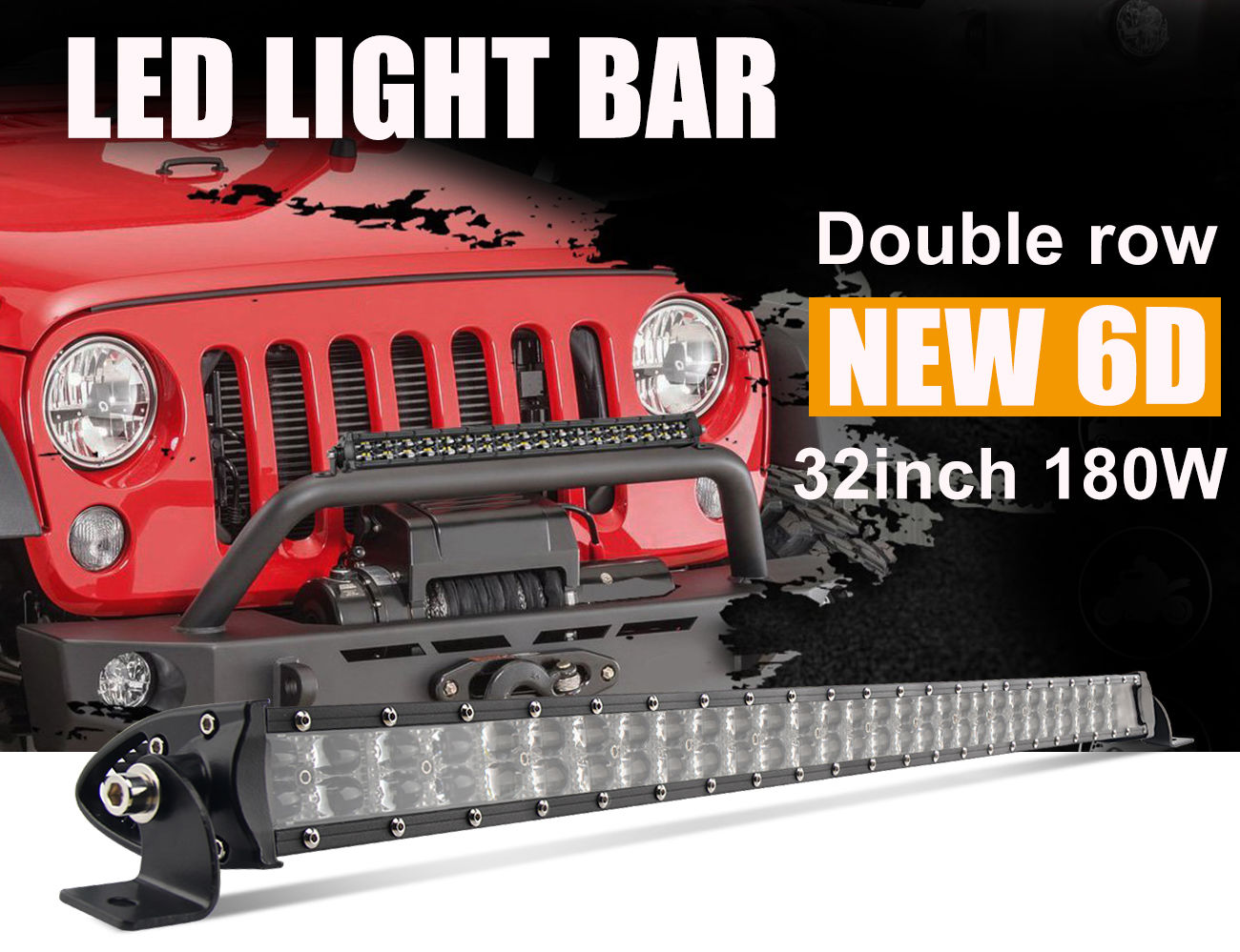 32 Inch Curved 180W LED Work Light Bar – Spot Offroad SUV Lamp, 12V/24V, Cold White 6500K