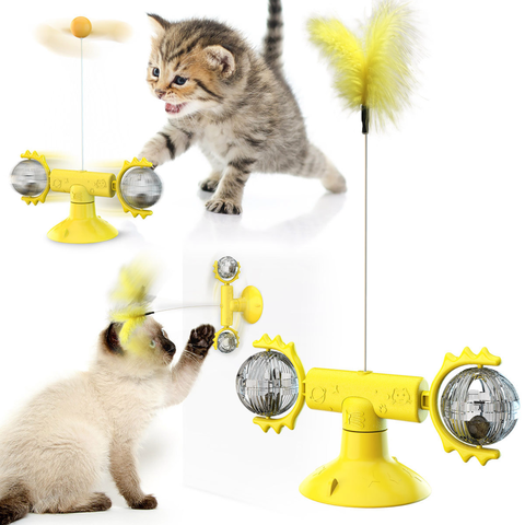 Blue Interactive Indoor Windmill Cat Toy with Catnip and Bells