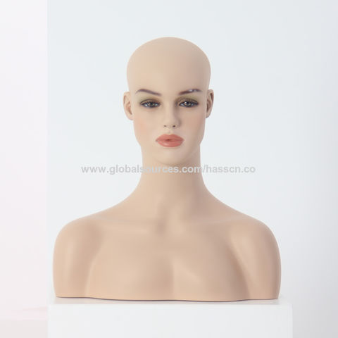 Realistic Female Mannequin Head with Shoulder for Wigs Earrings Hat Display