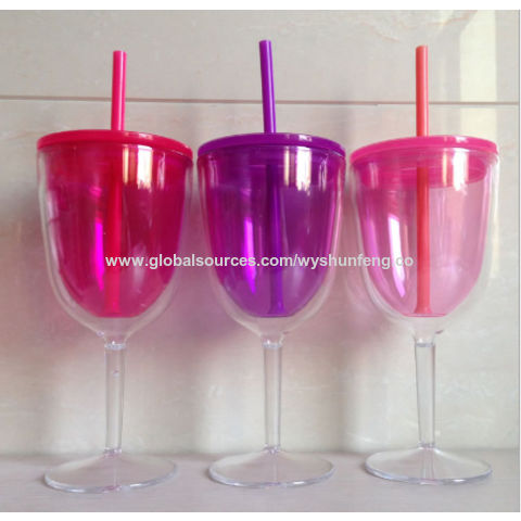 Buy Wholesale China Plastic Wine Glass Plastic Cup With Lid And Straw,  Double Insulated Goblet Style Tumbler & Plastic Wine Glass at USD 1.2