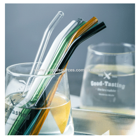 Reusable Colored Cherry Glass Straws Glass Straight Bend Straws Drinkware