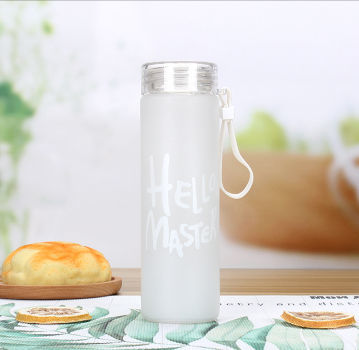 380ml Glass Water Bottle Creative Frosted Cup Pop Up Lid Flower