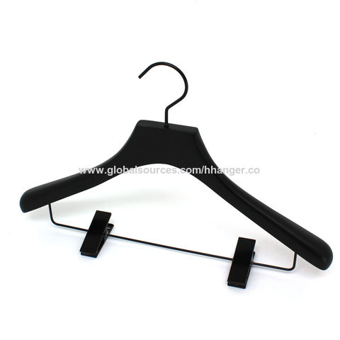 Deluxe Walnut Black Wood Hangers For Hotel Room Customized Logo With Clip