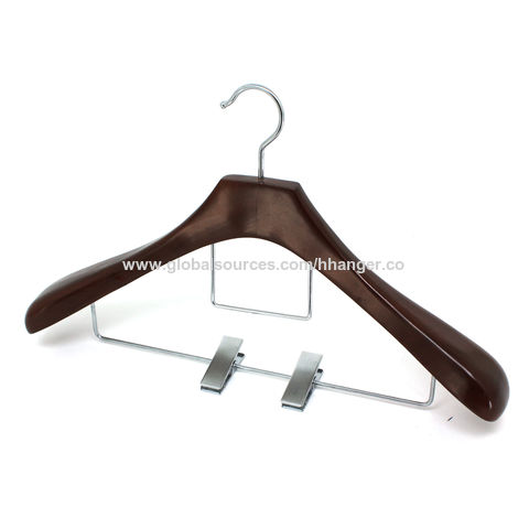 Deluxe Walnut Black Wood Hangers For Hotel Room Customized Logo With Clip