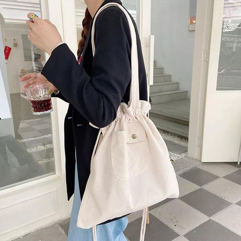 Buy Wholesale China Korean Style Shopping Bags Women Plaid Drawstring Tote  Bags Large Capaicty Shoulder Bag Canvas Tote Bag With Drawstring And Pocket  & Drawstring Canvas Tote Bag at USD 1.6